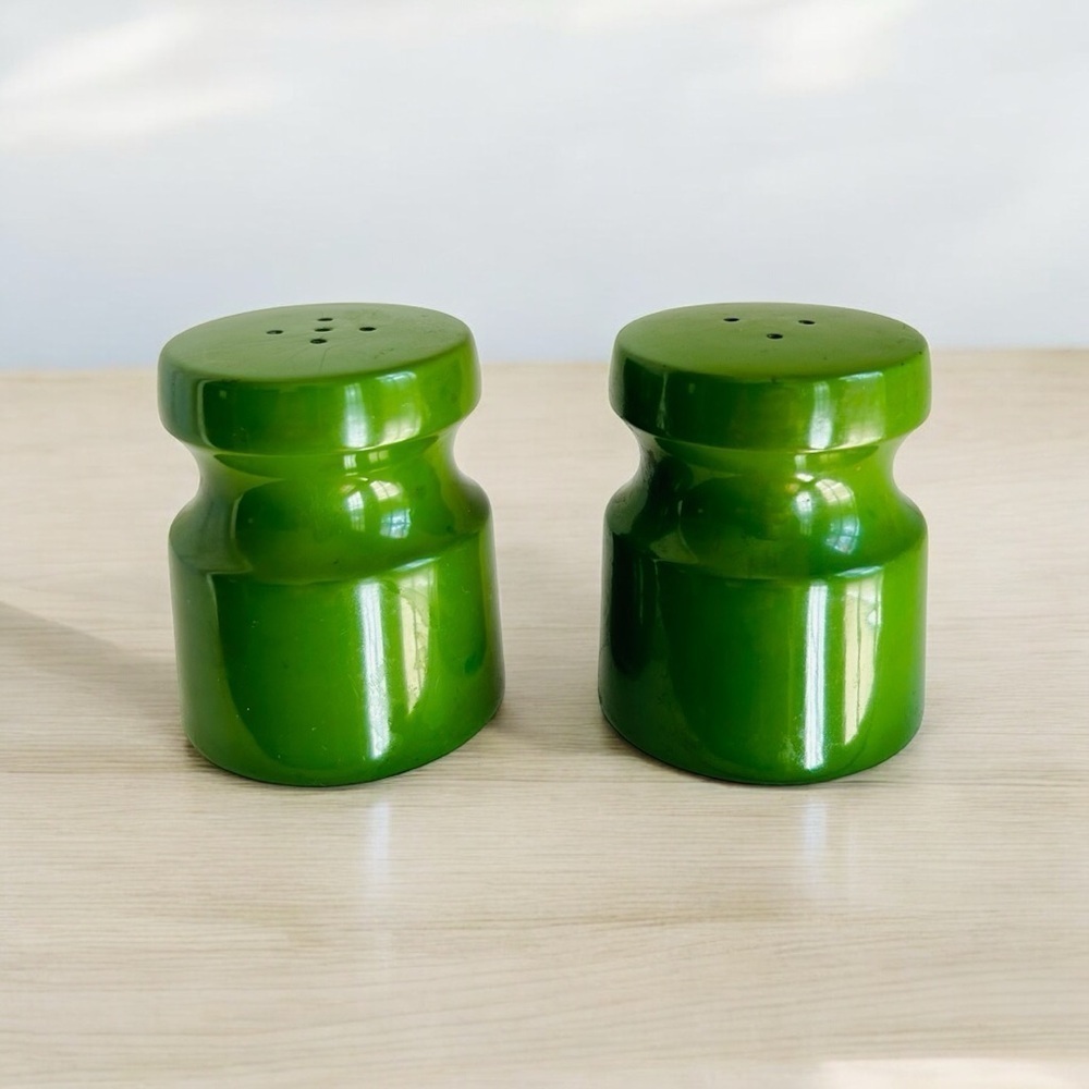 Vintage 1960’s Midcentury Modern Green Wooden Salt & Pepper Shakers
